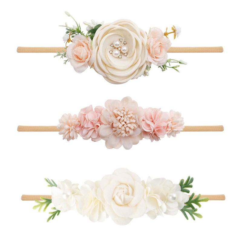 BFNAAgirl Baby Girl Headbands Nylon Flower Elastic Hairbands 3pcs Hair Accessories Gift for Newborn Infant Toddlers YM2
