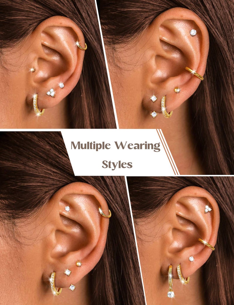 Jstyle Hypoallergenic 14K Gold Plated Stud Hoop Earrings for Women - Surgical Stainless Steel Earrings Trendy Small Stud Earring Stacks Huggie Hoops Cartilage Earring Set for Multiple Piercing Jewelry - Image 5