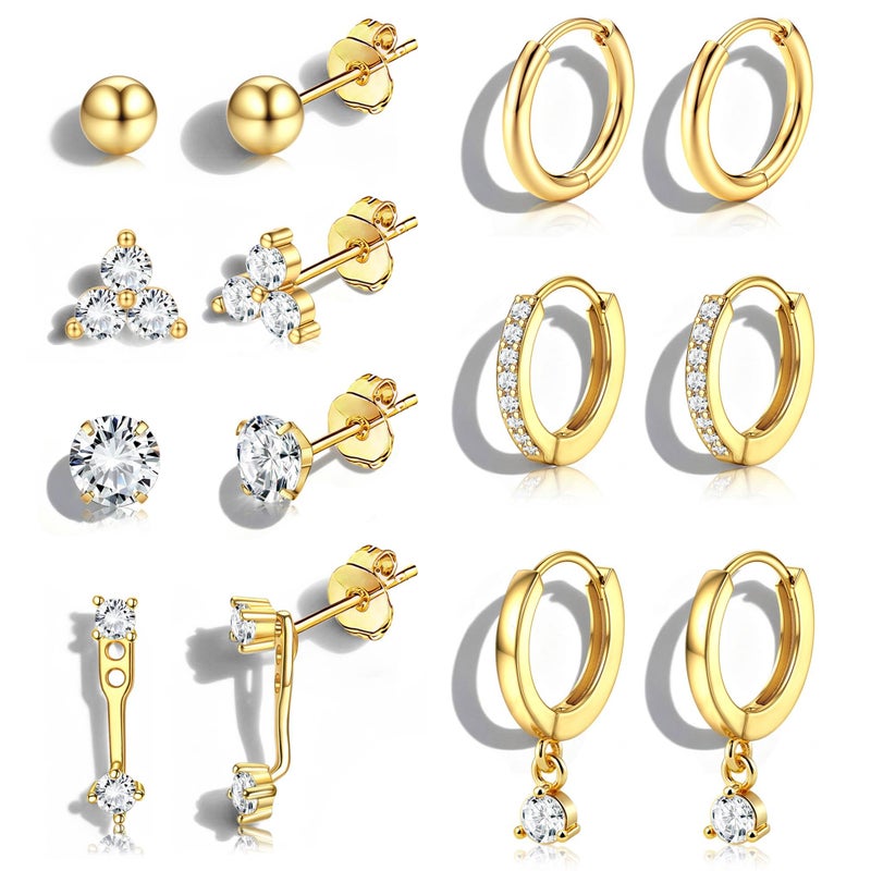 Jstyle Hypoallergenic 14K Gold Plated Stud Hoop Earrings for Women - Surgical Stainless Steel Earrings Trendy Small Stud Earring Stacks Huggie Hoops Cartilage Earring Set for Multiple Piercing Jewelry - Image 1