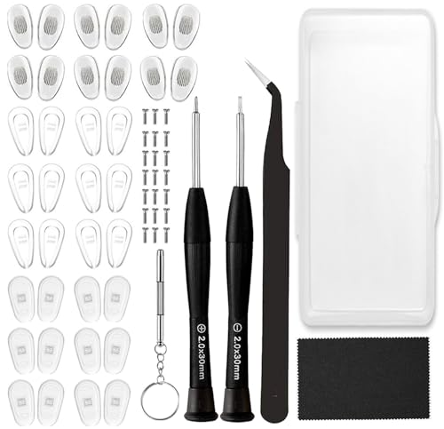 Aobvrey 18 Pairs Eyeglass Nose Pads, Eyeglasses Repair Kit with Screwdrivers, Nose Pads, Screws, Tweezer, Cleaning Cloth for Glasses, Glasses and Sunglass Nose Pad Replacement - Image 1