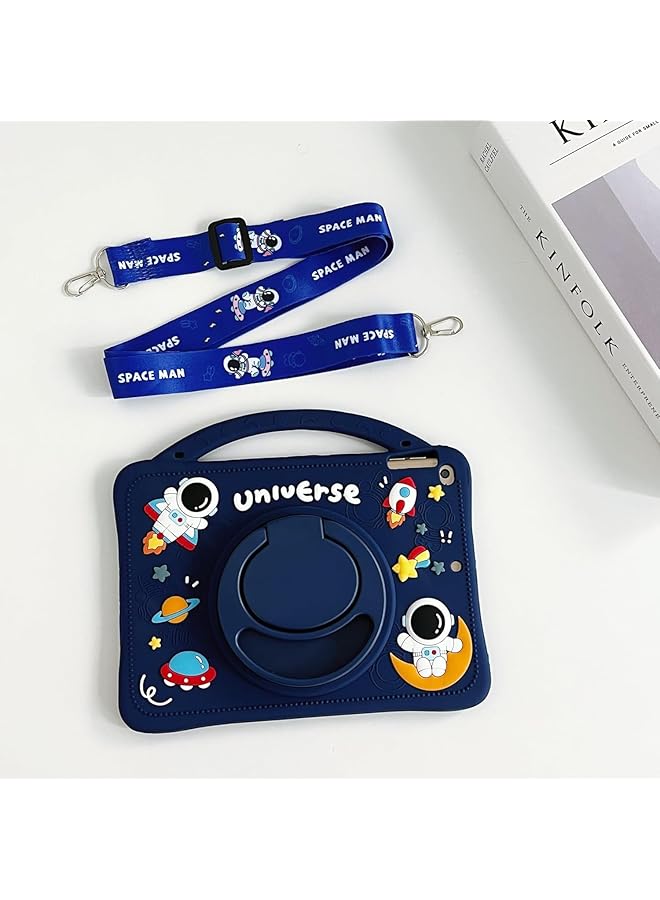 إيروريكس حافظة تابلت لجهاز Honor Pad 9 مقاس 12.1 بوصة 2024 للأطفال حافظة Honor Pad 9 مع مقبض دوار 360 درجة وحزام كتف وغطاء سيليكون مقاوم للصدمات حافظة ثلاثية الأبعاد لطيفة باللون الأزرق - Image 3