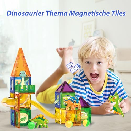 Doloowee Dinosaur Magnetic Blocks Set Upgrade DIY Magnets Building Blocks for Kids 60 Piece Magnets Tiles for Boys and Girls Learning by Playing Games to Improve Imagination and Creativity - Image 5