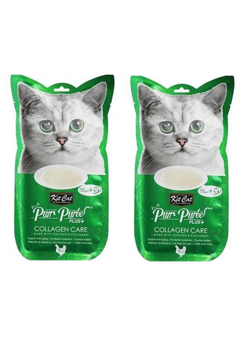 Kit Cat 2Pc Purr Puree Plus Chicken And Collagen Care Cat Treats 4X15g - Image 1