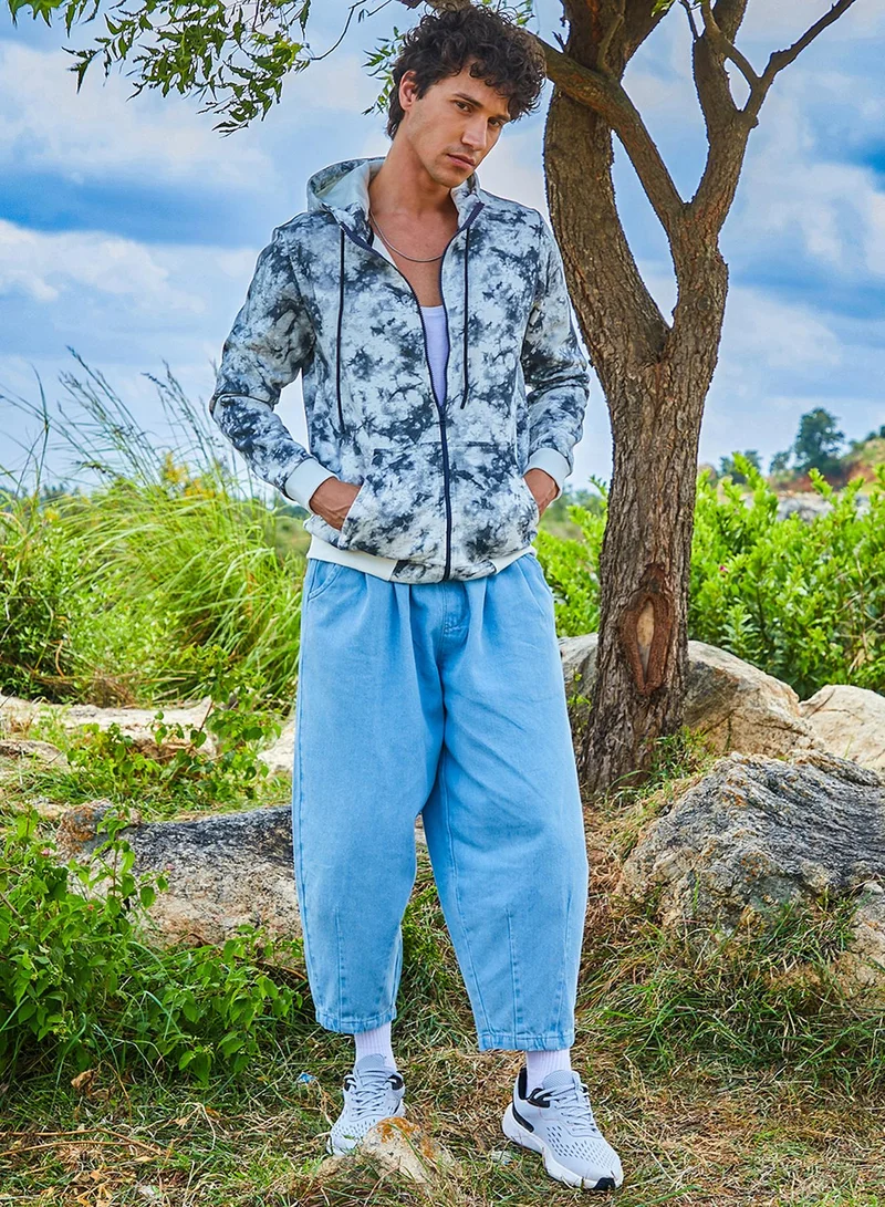 كامبوس سوترا Men's Chalk White & Charcoal Grey Zip-Front Tie-Dye Hoodie
