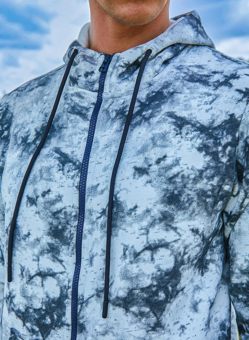 كامبوس سوترا Men's Chalk White & Charcoal Grey Zip-Front Tie-Dye Hoodie