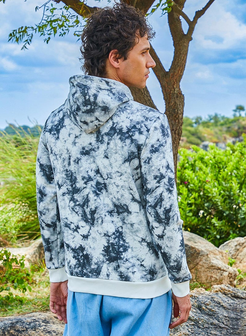 Campus Sutra Men's Chalk White & Charcoal Grey Zip-Front Tie-Dye Hoodie - Image 5