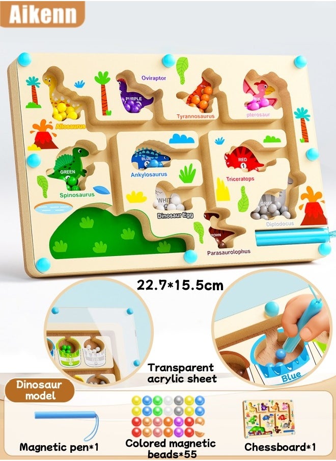 Aikenn - Magnetic Color and Number Maze,Fine Motor Skills Learning Wooden Toys, Magnetic Color and Number Matching Counting Maze Game, Number and dinosaur shape dispenser for toddlers and preschoolers - Image 1
