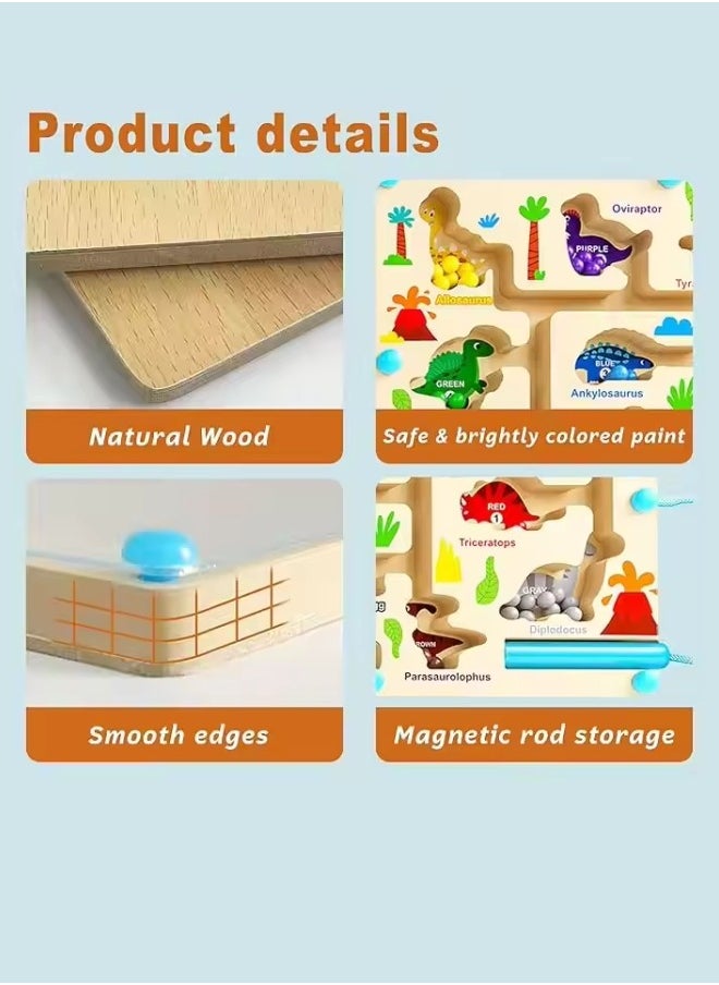 Aikenn - Magnetic Color and Number Maze,Fine Motor Skills Learning Wooden Toys, Magnetic Color and Number Matching Counting Maze Game, Number and dinosaur shape dispenser for toddlers and preschoolers - Image 1