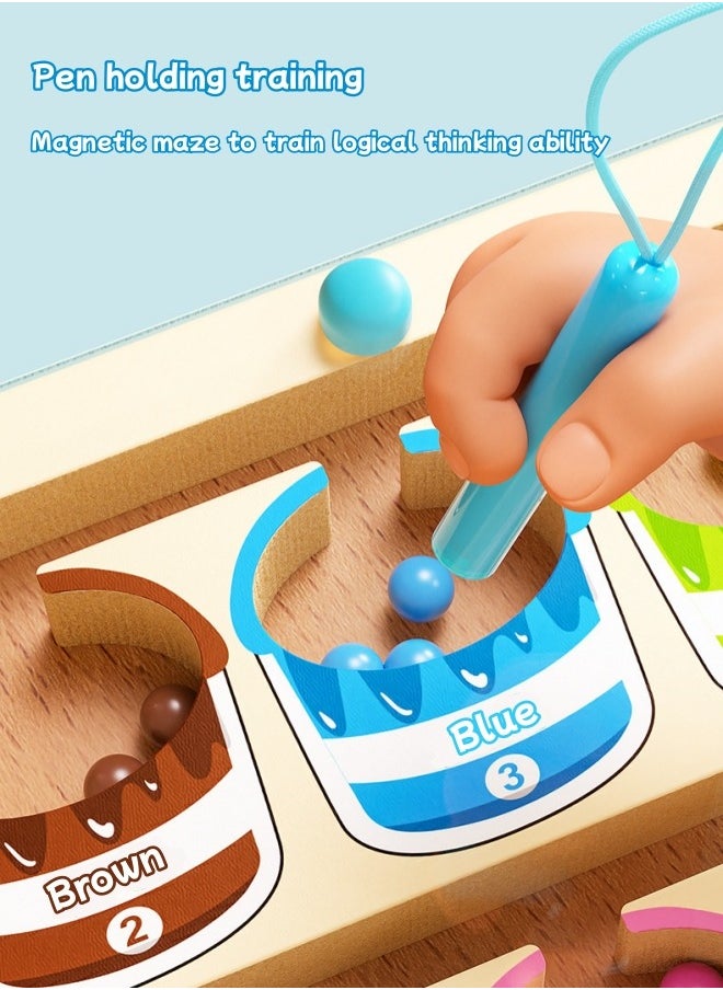 Aikenn - Magnetic Color and Number Maze,Fine Motor Skills Learning Wooden Toys, Magnetic Color and Number Matching Counting Maze Game, Number and dinosaur shape dispenser for toddlers and preschoolers - Image 1