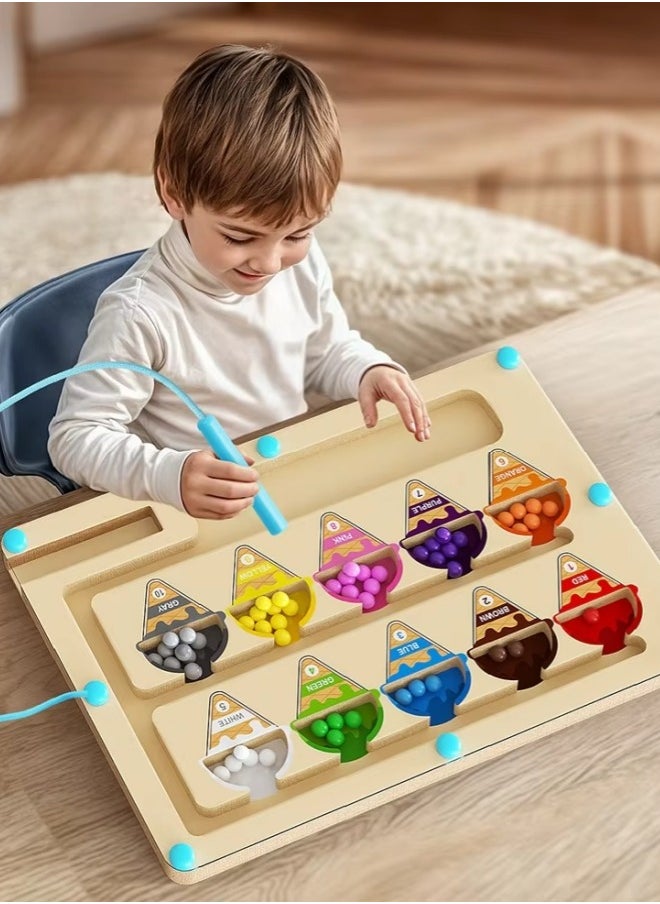 Aikenn - Magnetic Color and Number Maze,Fine Motor Skills Learning Wooden Toys, Magnetic Color and Number Matching Counting Maze Game, Number and dinosaur shape dispenser for toddlers and preschoolers - Image 1