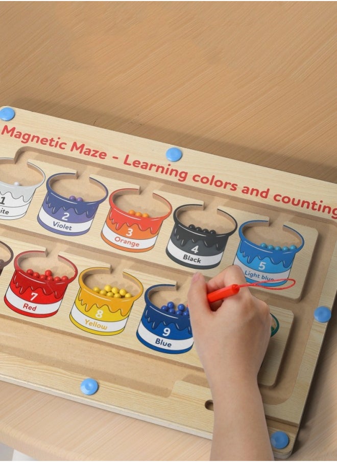 Aikenn - Magnetic Color and Number Maze,Fine Motor Skills Learning Wooden Toys, Magnetic Color and Number Matching Counting Maze Game, Number and dinosaur shape dispenser for toddlers and preschoolers - Image 1