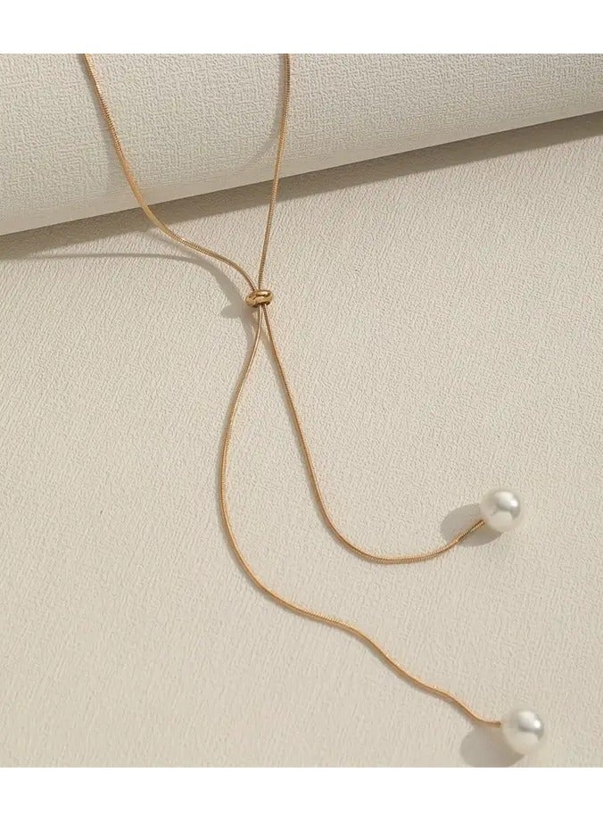 سحب طويل قابل للتعديل قلادة اللؤلؤ سبائك المجوهرات بوهيمية أنيقة نمط المرأة الشتاء سترة سلسلة - Image 3