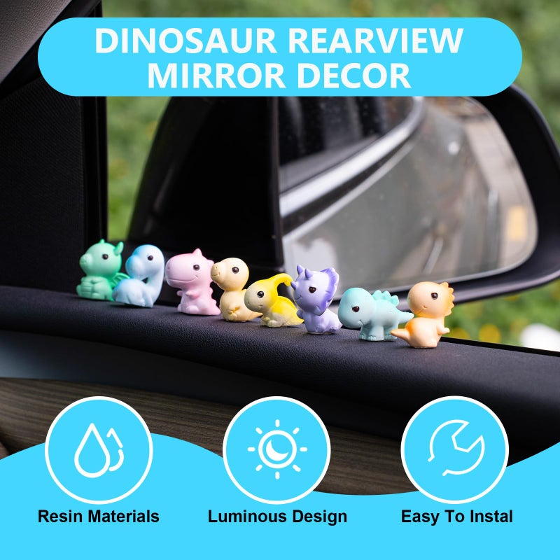 Rislobx Dinosaur Car Dashboard Decorations, 8PCS Cute Dinosaur Rearview Mirror Decor, Fun Car Interior Ornament Accessories - Image 3