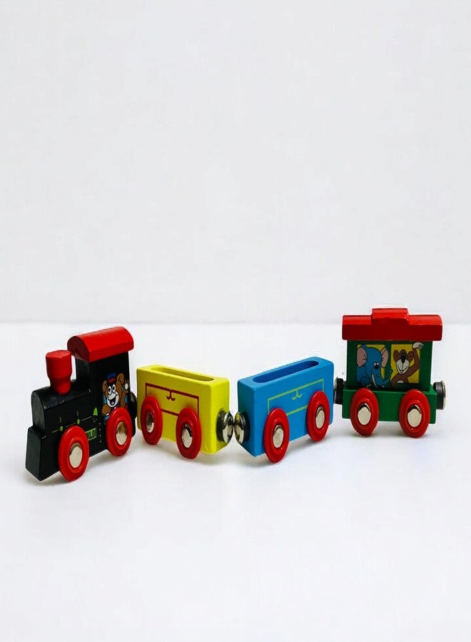 MarvelStore Wooden Magnetic Train Set, 4 Pieces, Educational Toy for Boys and Girls. Skill-Building Magnetic Wooden Trains | Deluxe Railway Set for Toddlers Kids Boys and Girls - Image 1