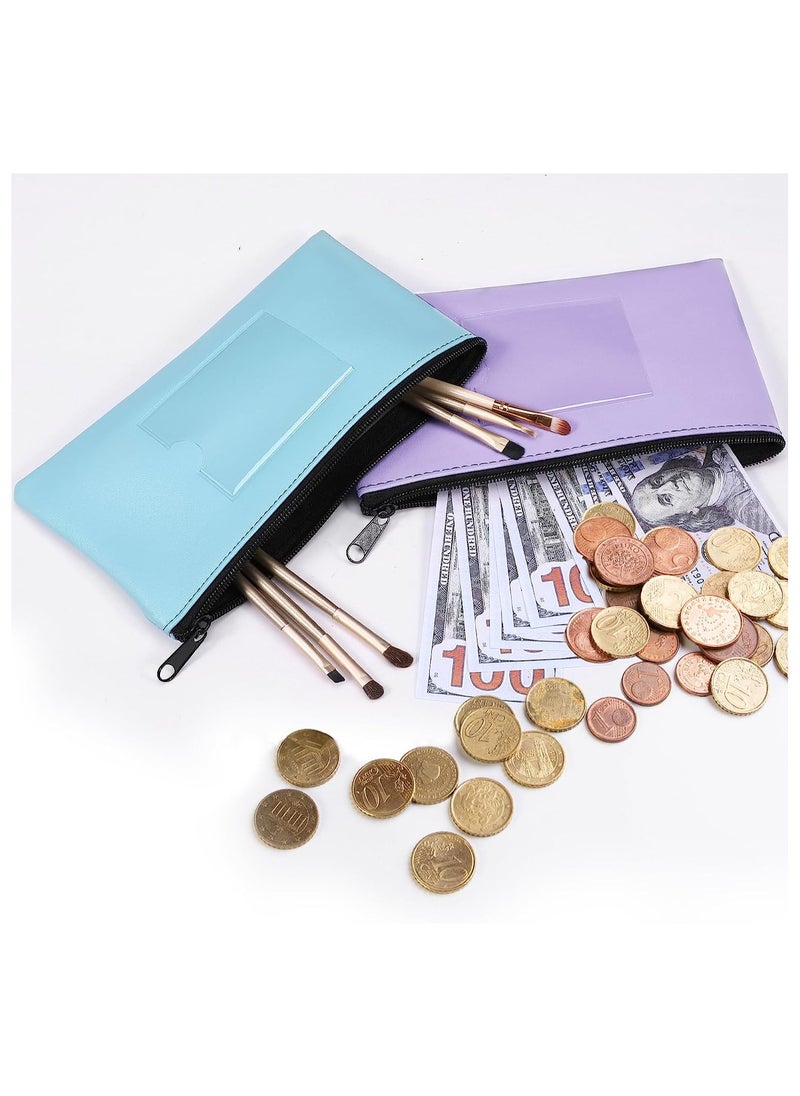 KASTWAVE - Money Coin Checks Bag Pouch Organizer Receipt Holder Utility Wallet, Money Bag for Cash, Heavy Duty Leatherette Security Zipper Wallet with Zipper Clear Window, 4 Pcs - Image 1