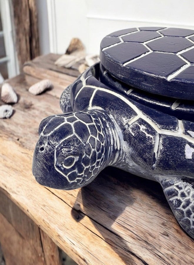 Top Brass Sea Turtle Coaster Set - Coastal Ocean Beach Decor - Rustic Nautical Navy Blue and White Finish - Image 4