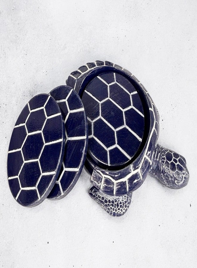 Top Brass Sea Turtle Coaster Set - Coastal Ocean Beach Decor - Rustic Nautical Navy Blue and White Finish - Image 5
