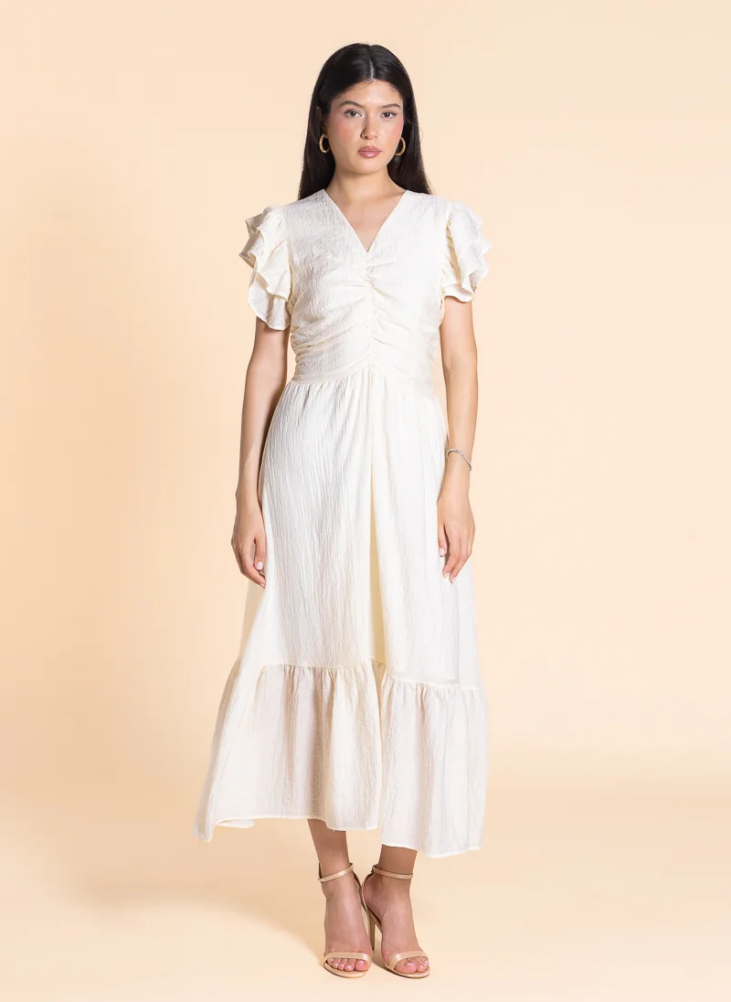 SHAPES DETAILED TEXTURED MIDI DRESS