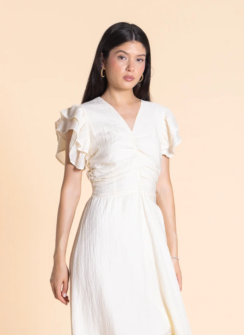 SHAPES DETAILED TEXTURED MIDI DRESS