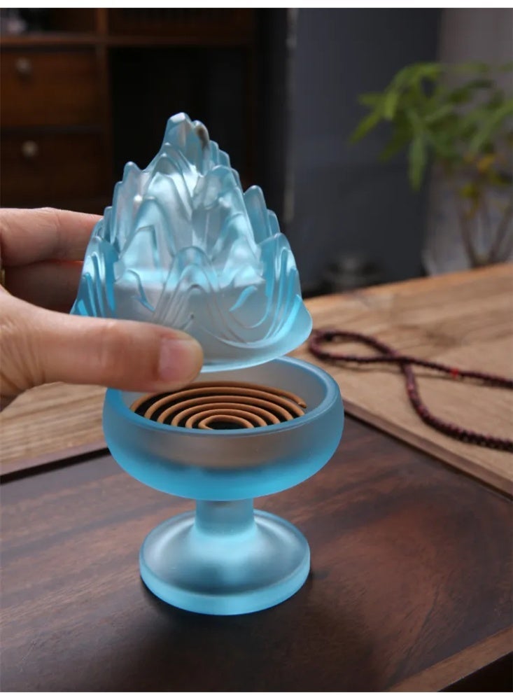 Liuli Glass Boshan Incense Burner, Traditional Mountain Design Censer for Bakhoor/Oud, Home & Festival Decor - Image 3