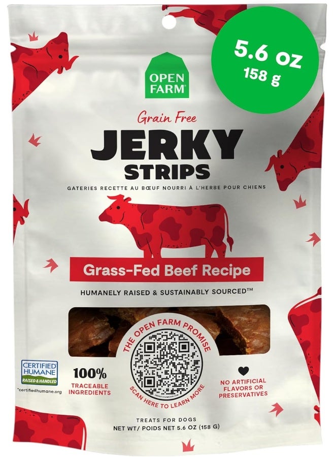 Open Farm Grain Free Jerky Strips Grass-Fed Beef Dog Treat - 158G - Image 1