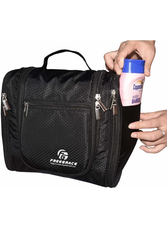 Freegrace - Hanging Toiletry Bag Extra Large Capacity | Premium Travel Organizer Bags For Men And Women | Durable Waterproof Nylon Bathroom, Shower, Makeup Bag For Toiletries, Cosmetics, Shampoo (Black) - Image 1