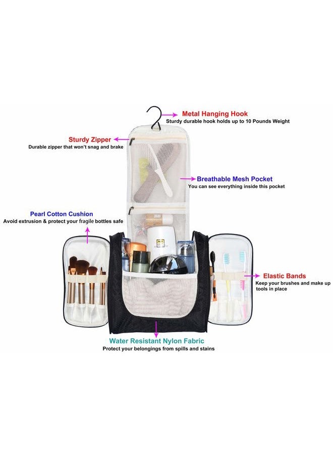 Freegrace - Hanging Toiletry Bag Extra Large Capacity | Premium Travel Organizer Bags For Men And Women | Durable Waterproof Nylon Bathroom, Shower, Makeup Bag For Toiletries, Cosmetics, Shampoo (Black) - Image 1