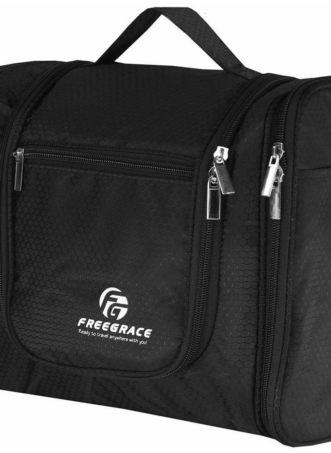 Freegrace - Hanging Toiletry Bag Extra Large Capacity | Premium Travel Organizer Bags For Men And Women | Durable Waterproof Nylon Bathroom, Shower, Makeup Bag For Toiletries, Cosmetics, Shampoo (Black) - Image 1
