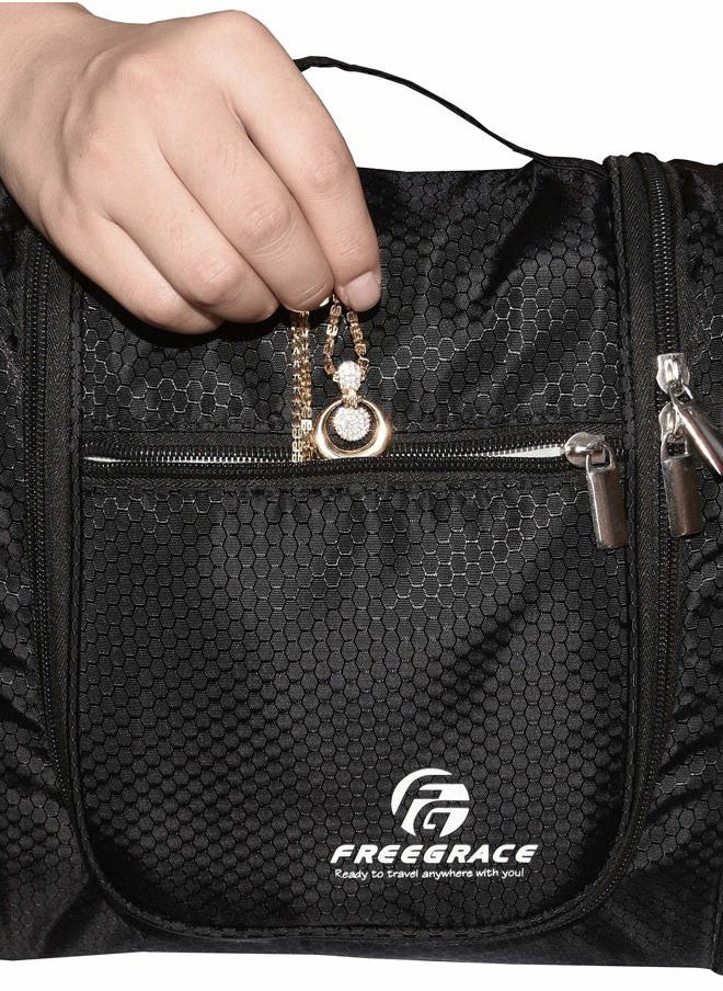 Freegrace - Hanging Toiletry Bag Extra Large Capacity | Premium Travel Organizer Bags For Men And Women | Durable Waterproof Nylon Bathroom, Shower, Makeup Bag For Toiletries, Cosmetics, Shampoo (Black) - Image 1