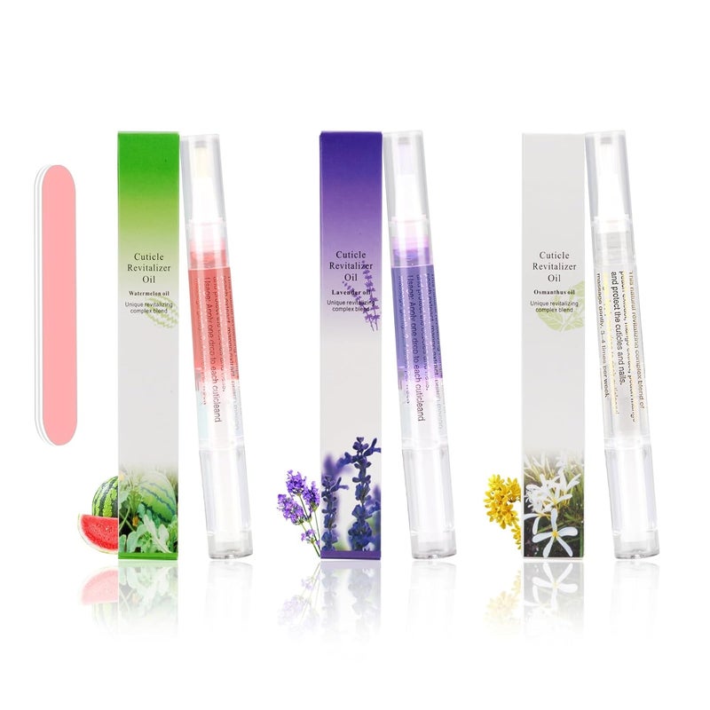 Meschett 3PCS Nail Cuticle Oil Pens with Nail File Cuticle Oil for Nails from Natural Nail Oil Cuticle for Cracked and Dry NailLavender  Watermelon  Osmanthus flowers Flavor