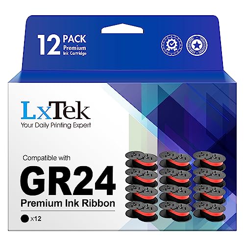 LxTek بديل LxTek لـ GR24 شريط طابعة الآلة الحاسبة المزدوجة العالمية للاستخدام مع Nukote BR80c و Sharp El 1197 P III و Porelon 11216 و Dataproducts R3027 (أسود/أحمر، 12 عبوة) - Image 1