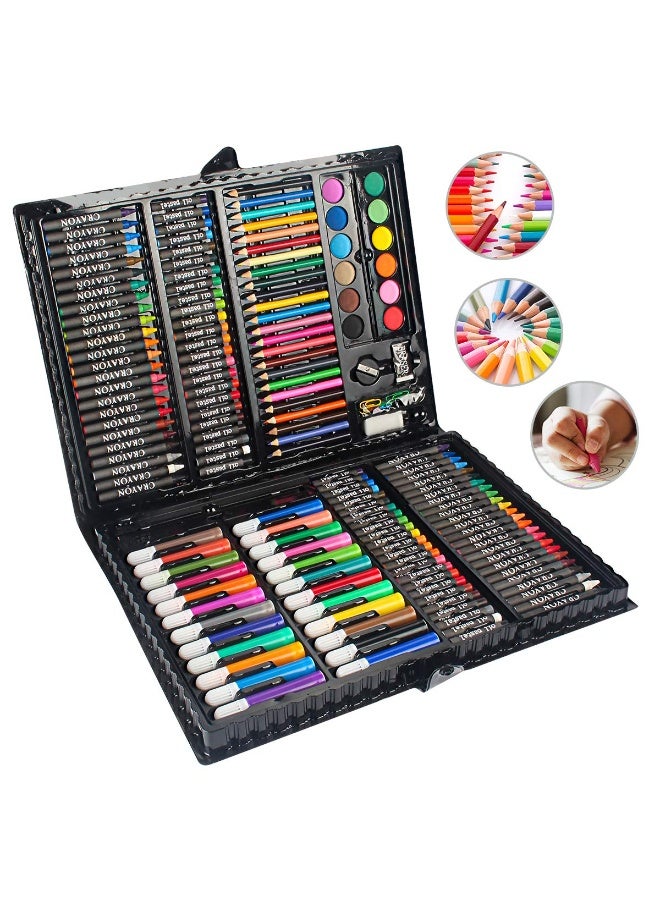 168 قطعة مجموعة الرسم والتلوين، صندوق للأطفال، أقلام ملونة، أقلام شمع، باستيل زيتي، كعكة ألوان مائية، أقلام HB - Image 1