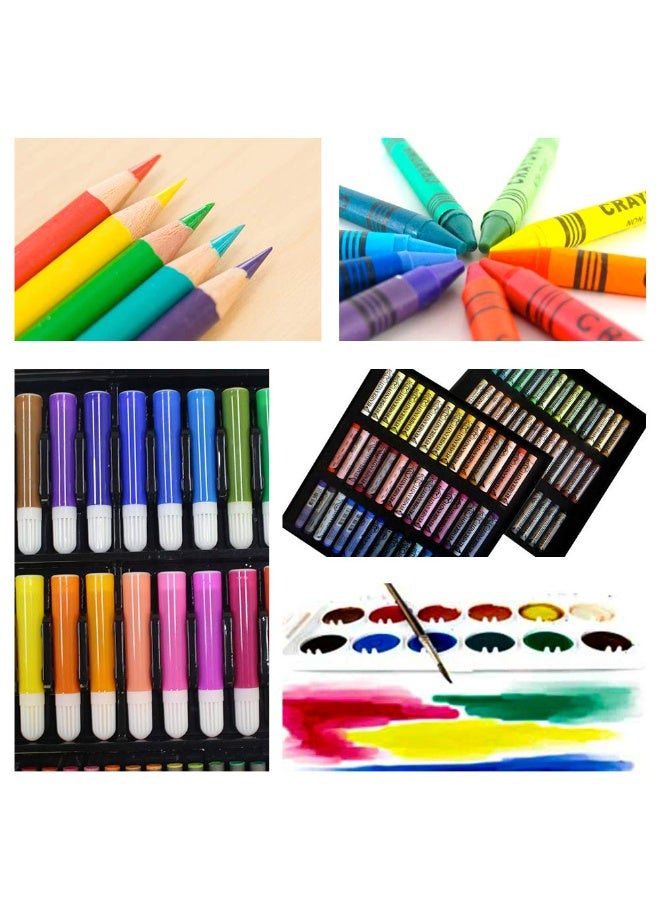 168 قطعة مجموعة الرسم والتلوين، صندوق للأطفال، أقلام ملونة، أقلام شمع، باستيل زيتي، كعكة ألوان مائية، أقلام HB - Image 4