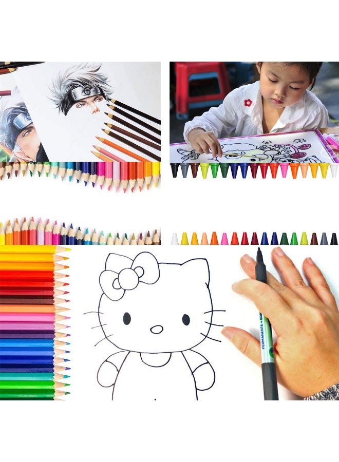 168 قطعة مجموعة الرسم والتلوين، صندوق للأطفال، أقلام ملونة، أقلام شمع، باستيل زيتي، كعكة ألوان مائية، أقلام HB - Image 5