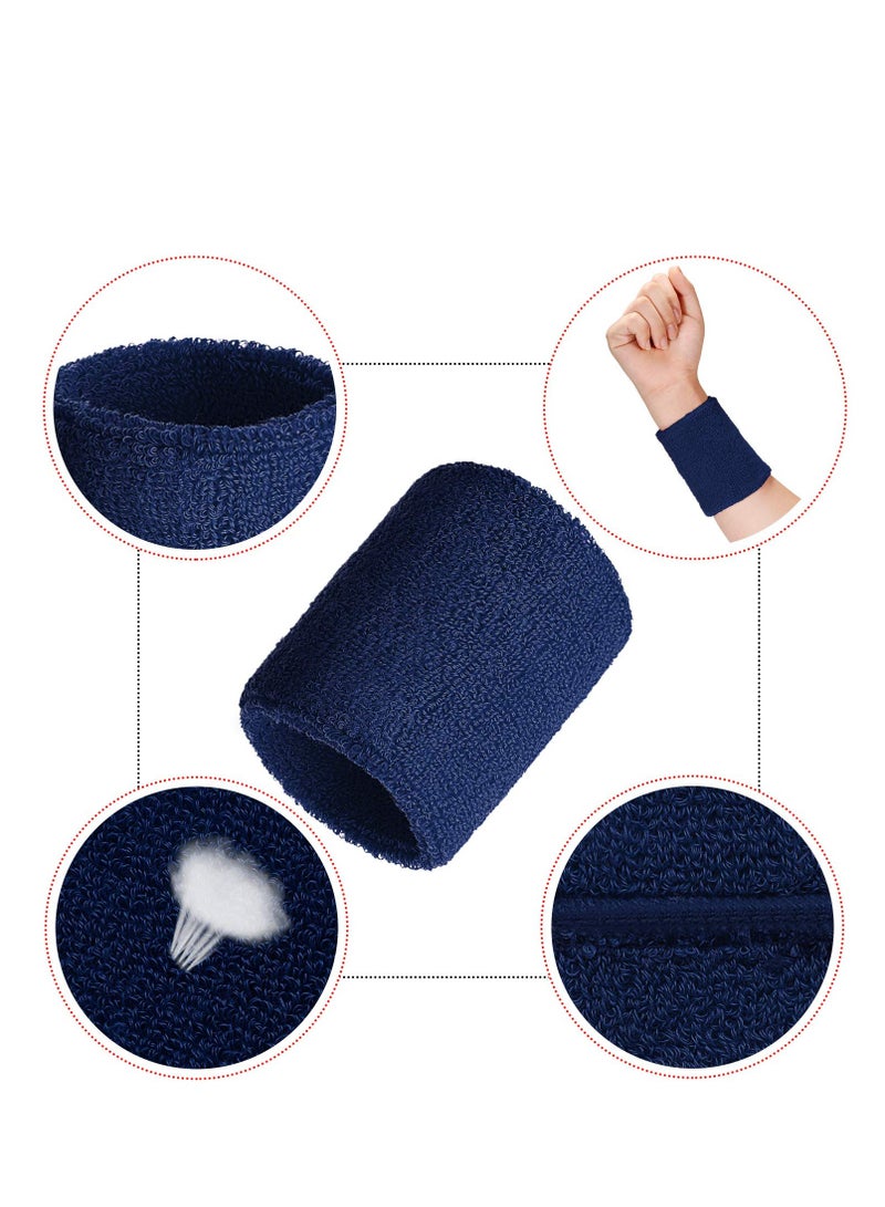 SOLARAE 6 Pack Wrist Sweatbands Sports Wristbands for Football Basketball, Running Athletic Sports Navy - Image 2