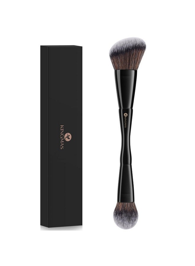 KingMas Foundation Makeup Brush, Double-Ended Angled/Round Top Contour Makeup Brush For Beauty Blending Liquid Powder, Concealer Cream Cosmetics Blush Brush (Black) - Image 1