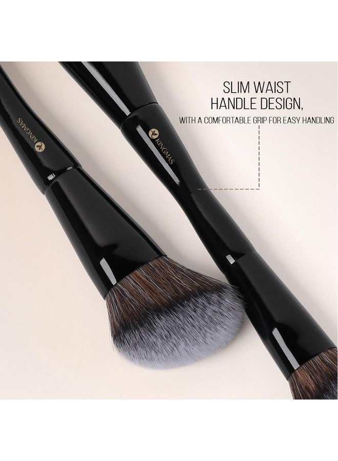 KingMas Foundation Makeup Brush, Double-Ended Angled/Round Top Contour Makeup Brush For Beauty Blending Liquid Powder, Concealer Cream Cosmetics Blush Brush (Black) - Image 5