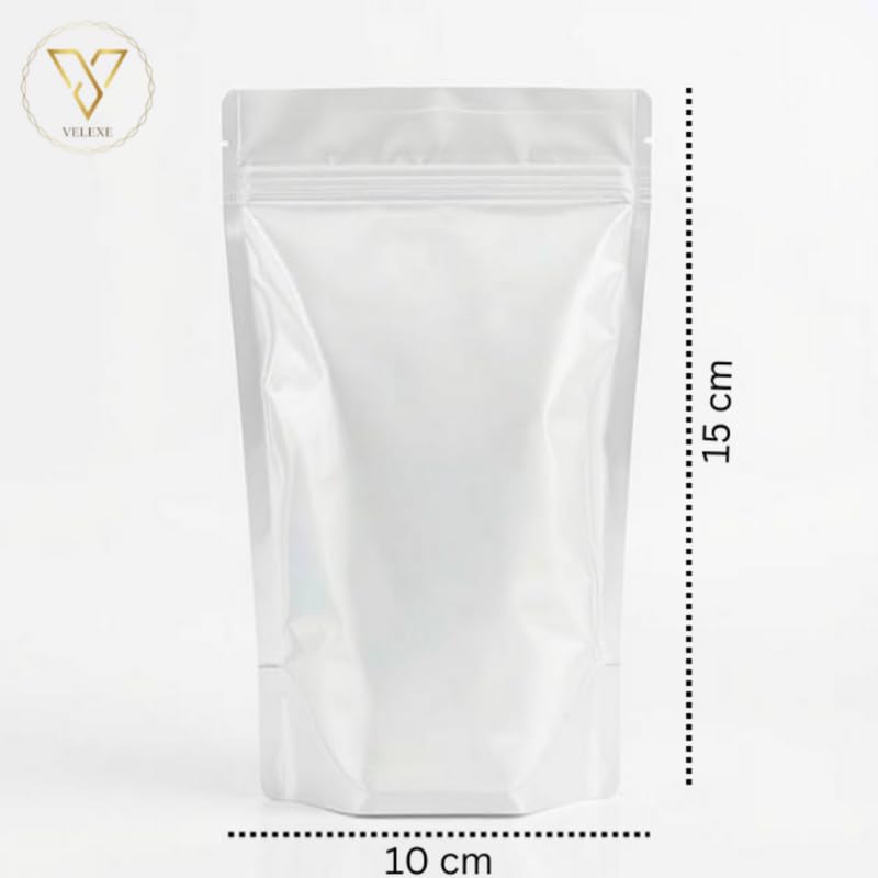 VELEXE Transparent Stand-Up Ziplock Storage Pouches | 150mm*100mm | 50 Grams | Pack of 10 | Air-Tight, Resealable, Leakproof Storage Pouches with Self Sealing Technology - Image 2