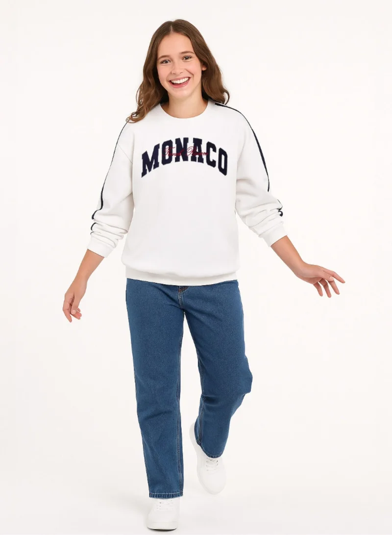 Victor And Jane  “Monaco” Ladies' Varsity Sweatshirt – Off-White | 100% Cotton Fleece | for Women | Best Price UAE