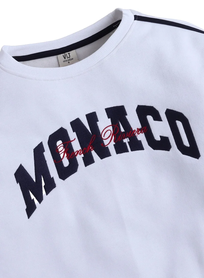 Victor And Jane  “Monaco” Ladies' Varsity Sweatshirt – Off-White | 100% Cotton Fleece | for Women | Best Price UAE