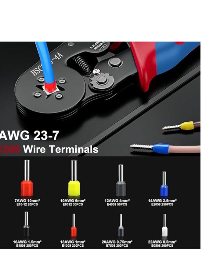 Giffy Crimping Tool Ferrule Crimping Tool Kit – 1200PCS Wire End Ferrules & Self-Adjustable Ratchet Crimper Plier for AWG 23-7, 0.25-10mm² Electrical Connectors  - Image 5