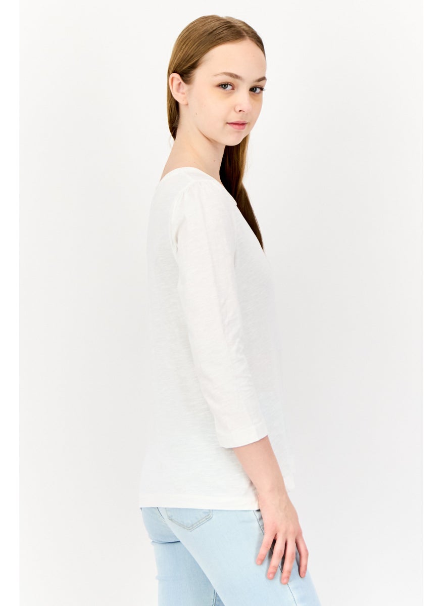 ESPRIT Women Round Neck Long Sleeves Solid T-Shirt, White  - Image 2