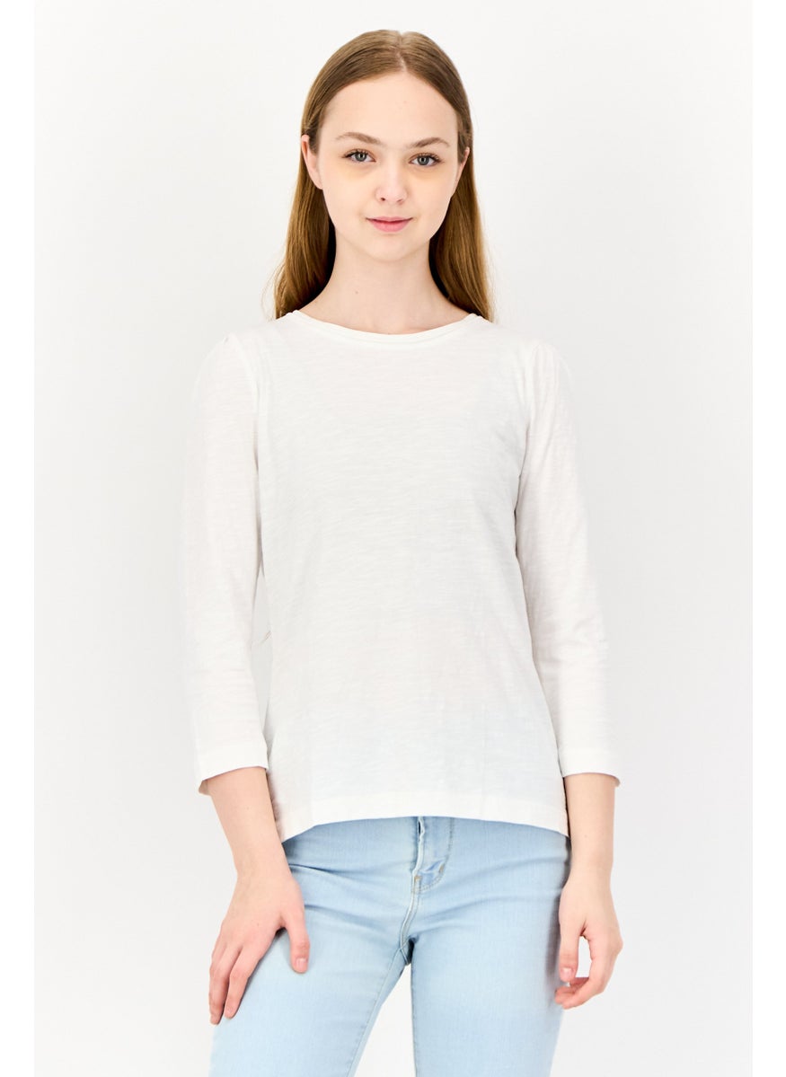 ESPRIT Women Round Neck Long Sleeves Solid T-Shirt, White  - Image 1