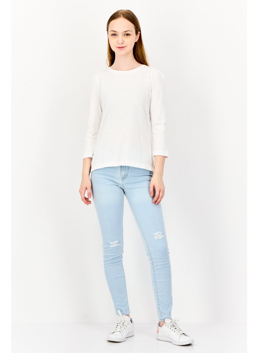 ESPRIT Women Round Neck Long Sleeves Solid T-Shirt, White  - Image 3