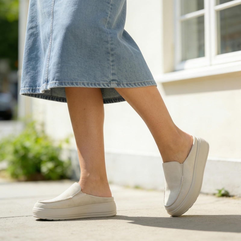Rihero Suede Mules for Women Lightweight Comfort Slip On Shoes Casual Stylish Platform Clogs for Walking Fall Teachers Beige Size 7.5 - Image 2