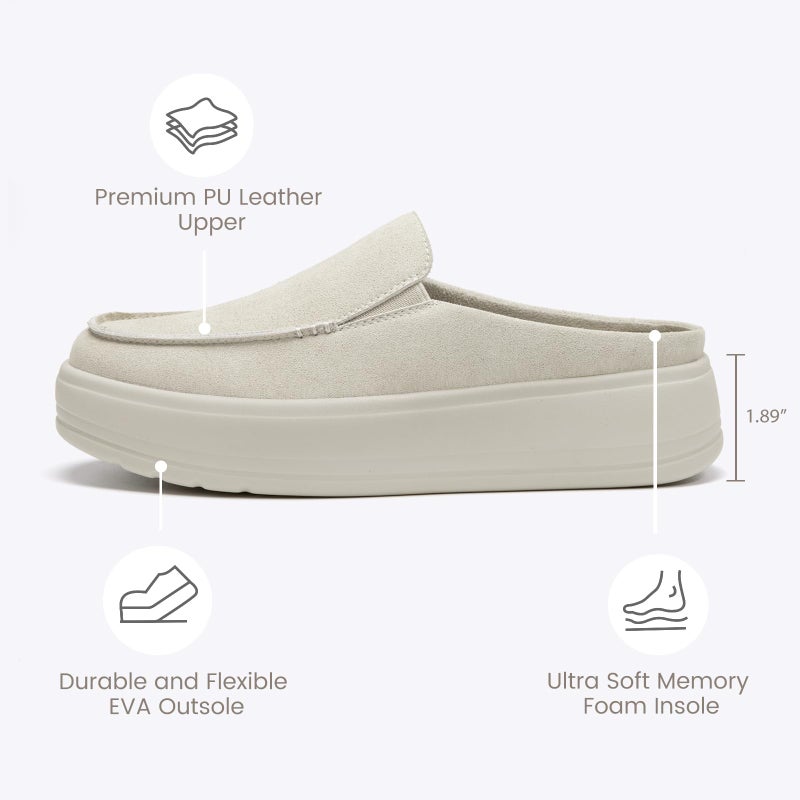 Rihero Suede Mules for Women Lightweight Comfort Slip On Shoes Casual Stylish Platform Clogs for Walking Fall Teachers Beige Size 7.5 - Image 4