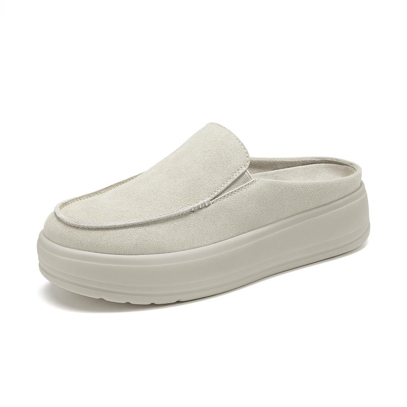 Rihero Suede Mules for Women Lightweight Comfort Slip On Shoes Casual Stylish Platform Clogs for Walking Fall Teachers Beige Size 7.5 - Image 1