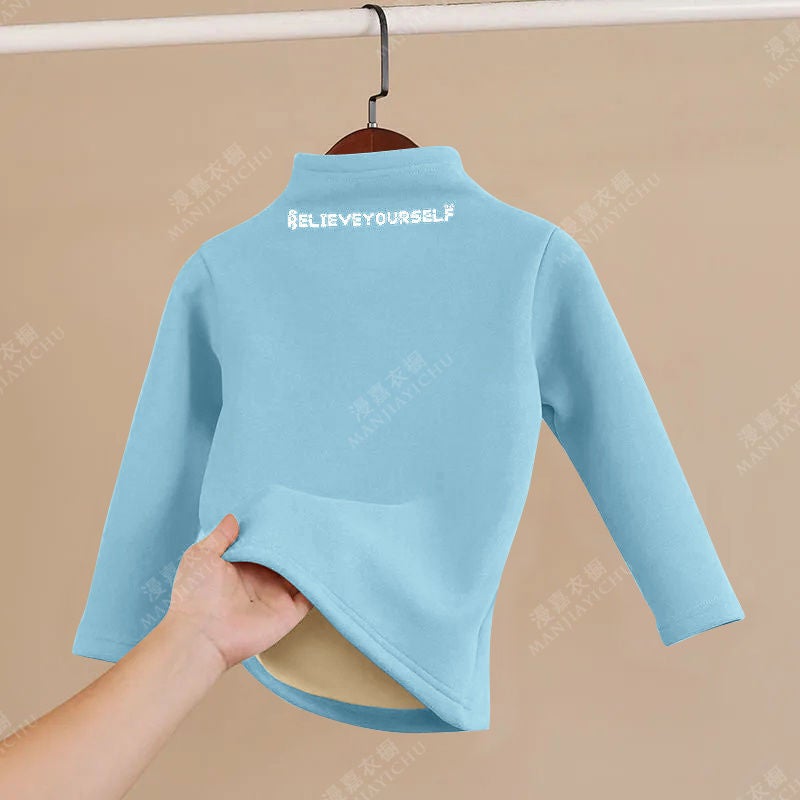 Childrens Thermal Underwear fleece-lined Thickened suit Middle and Big Children Boys Girls Warm Base Heating Autumn Clothes Autumn Pants Winter Blue top letter el [q3 top] 