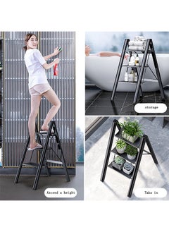 OASIS DESERT Simple Ladder Collapsible Indoor Climbing Ladder Light Small Fresh Flower Frame Staircase 3 Floors (Black)  - Image 2
