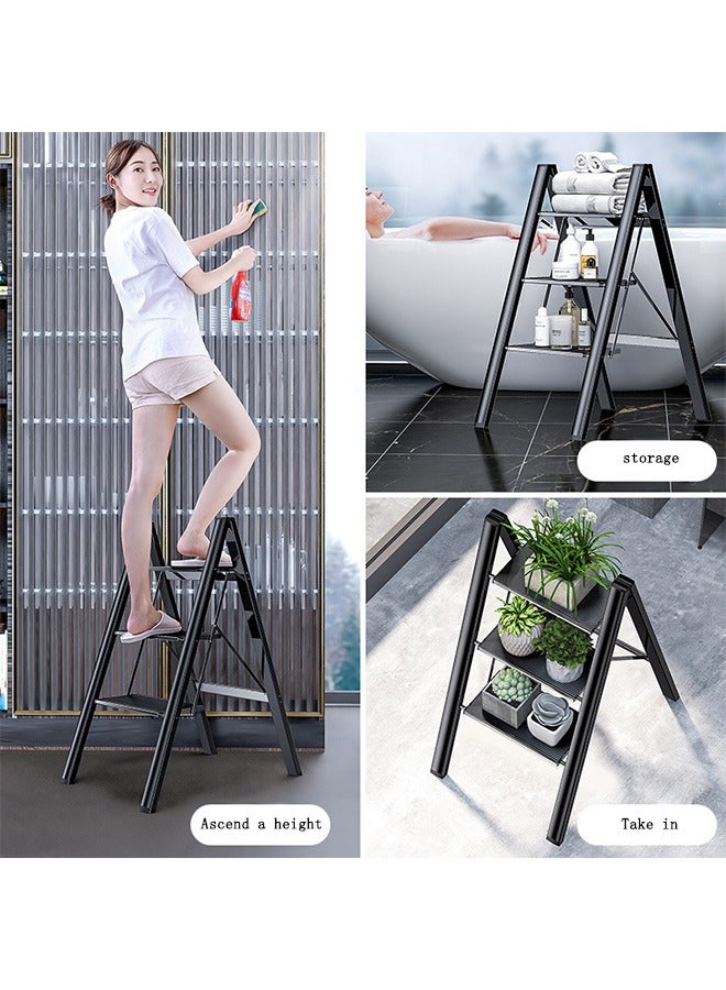 OASIS DESERT Simple Ladder Collapsible Indoor Climbing Ladder Light Small Fresh Flower Frame Staircase 3 Floors (Black) - Image 2